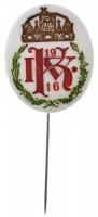 1916. "IV. K (Károly)" koronázási porcelán jelvény (28x23mm) T:1-