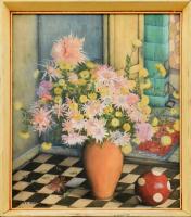 Móricz Margit (1902-1990): Csendélet labdával. Akvarell, papír, jelzett. Üvegezett fa keretben. 41×34 cm