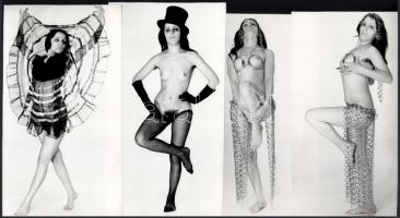 cca 1971 Az EMKE bár tánckarának egyik tagja, 4 db vintage fotó, 22,1x11,2 cm és 23x12,8 cm között
