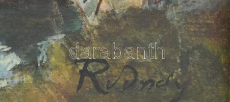 Rudnay jelzéssel: Lovasszekér. Akvarell, karton. Dekoratív fa keretben. 19×27 cm