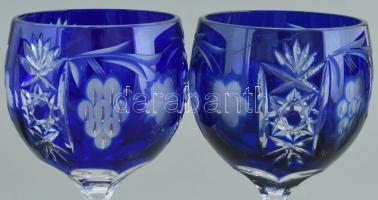 6 db ólomkristály talpas királykék borospohár. Kopásnyomokkal. m: 20 cm