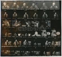 1987 Hofi Géza (1936-2002) Kossuth-díjas színművész, előadóművész, humorista fellépéséről készült fotósorozat, 35 db nézőkép egy fotópapíron, a képek nagysága 24x36 mm, a fotópapír 21,5x23,3 cm