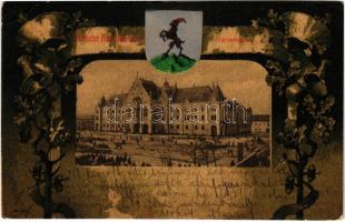 1901 Kecskemét, városház. Szecessziós címeres litho, Art Nouveau. Schwartz Soma kiadása (EB)