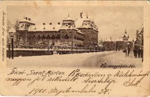 1901 Dicsőszentmárton, Tarnaveni, Diciosanmartin; Vármegyeház tér télen. Jeremiás Áron kiadása / county hall in winter