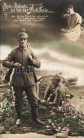 WWI German romantic military card, cannon, Első Világháborús német romantikus katonai képeslap.