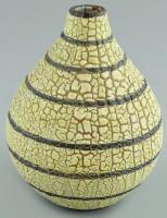 Bán Károly retró váza, színes mázakkal festett kerámia, jelzett, kopott, m: 15 cm