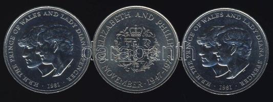 Nagy-Britannia 1972. 25p "Erzsébet és Fülöp" + 1981. 25p "Károly és Diana" (2x) T:2