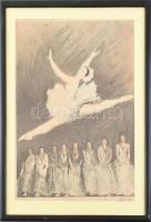Ék Sándor (1902-1975): Balett. Színes litográfia, papír, jelzett. Üvegezett, kissé kopott fa keretben, 49×37 cm