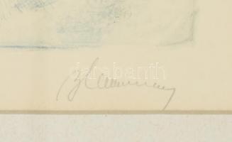 Blahos Rudolf (1917-1986): Vihar közeledik (lovak). Színes rézkarc, papír, számozott (52/100), jelze...