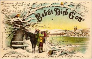 1899 (Vorläufer) Behüt Dich Gott / Téli üdvözlet / Winter greeting. Art Nouveau, litho