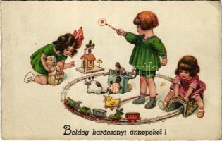 1931 Boldog karácsonyi ünnepeket / Christmas children art litho (EK)