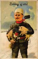 1935 Boldog új évet! Kéményseprő malacokkal / New Year, chimney sweeper with pigs. L & P 1545. litho (EB)