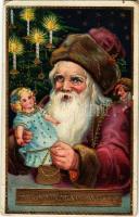 Boldog Karácsonyi ünnepeket. díszített litho Mikulással / Christmas greeting with saint Nicholas, decorated litho (fa)