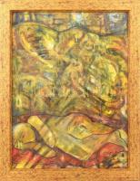 Lunger Katalin (?-): Színes kép. Olaj, karton. Jelzett. Dekoratív fa keretben, 66x49,5 cm