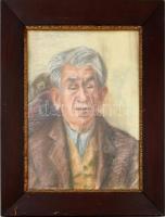 Beck Judit (1909-1995): Férfi portré. Pasztell, papír. Jelzett. Kétoldalas mű, hátoldalon akvarell tájkép. Dekoratív, sérült üvegezett fa keretben, 49,5x39 cm