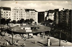 1959 Budapest XI. Móricz Zsigmond körtér, villamosok és HÉV megálló. Képzőművészeti Alap Kiadóvállalat (EK)