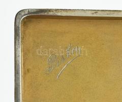 Ezüst(Ag) cigarettatárca zománcozott díszítéssel, belül gravírozott névvel, jelzett, 8×11,5 cm, brut...