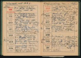 1945 Heti előjegyzések naptára (zsebnaptár), sok bejegyzéssel, pl. kilakoltatás, óvóhely, stb.