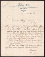 1900 Sátoraljaújhely, Klein Géza Fűszer- és Vegyeskereskedő fejléces levélpapírra írt levele