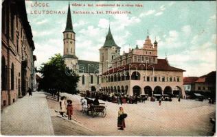 1908 Lőcse, Levoca; Körtér, Katolikus templom, városháza, piac. Feitzinger Ede No. 947. 1905. / church, town hall, market