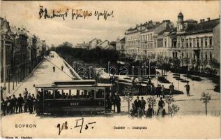 1905 Sopron, Deák tér, villamos. Blum N. kiadása