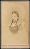 cca 1865 Id. Madarász Jenő felesége, Egerer Mária, keményhátú fotó, foltos, 10,5×6,5 cm