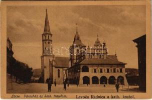 1927 Lőcse, Levoca; Városháza, Katolikus templom. Singer Elek kiadása / Radnica, Kath. Kostol / town...