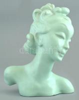 Komlós art deco női fej, mázas kerámia, jelzett, alján csorbával, m: 25 cm