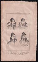 cca 1850 Kína, császárok portréi, metszet, 14×10 cm