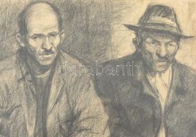 Szőnyi István (1894-1960): Várakozók. Szén, papír, jelzett. Dekoratív, üvegezett, sérült fa keretben...