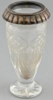 Ezüst (Ag) kristály váza ezüst peremme (lejár). Jelzett. Kopott. Nettó: 41g, m: 17cm