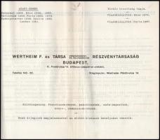 cca 1930 Bp. V., Wertheim F. és Társa Pénzszekrény és Felvonógyár Részvénytársaság katalógusa, árjeg...