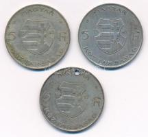 1947. 5Ft Ag "Kossuth" (3x) T:3 patina, egyiken ly. 
Adamo F8.1