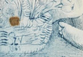 Szabó Vladimír (1905-1991): Vásár. Színes rézkarc, papír, jelzett. Keretben, 29×39 cm