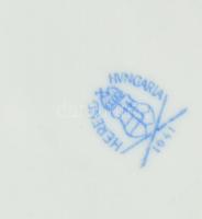 Herendi 1941 virág mintás nagy méretű fedeles cukortartó, jelzett, kopásnyomokkal, madár csőrén lepa...
