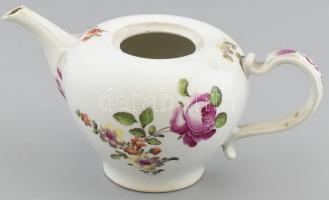 Antik Altwien teáskanna, kézzel festett porcelán, jelzett, XIX. sz. első fele, fedele hiányzik, kopott, lepattanásokkal, m: 9,5, d: 18,5cm