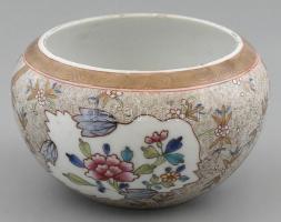 Antik Herendi Cubas mintás kaspó, kézzel festett porcelán, jelzett, erősen kopott, apró lepattanással, m: 8 cm, d: 14 cm