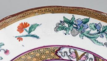 Antik Minton teáscsésze aljjal, kézzel festett porcelán, jelzett, kopott, mázrepedésekkel, csorbákka...