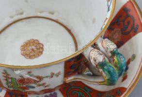 Antik Herendi Gödöllő mintás teáscsésze aljjal, kézzel festett porcelán, jelzett, kopott, apró gyári...