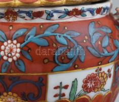 Antik Herendi Gödöllő mintás cukortartó fedővel, kézzel festett porcelán, jelzett, kopott, m: 13 cm,...