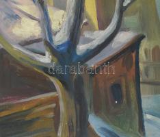 Orosz Gellért (1919-2002): Havas utca, 1960. Olaj, farost, jelzett, sérült (felületi festékhiányokka...