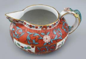 Antik Herendi Gödöllő mintás tejes kanna, kézzel festett porcelán, jelzett, kopott, m: 6,5 cm, d: 12 cm. XIX. század második fele.