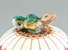 Antik Herendi Gödöllő mintás teás kanna fedővel, kézzel festett porcelán, jelzett, kopott, m: 14 cm,...