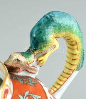 Antik Herendi Gödöllő mintás teás kanna fedővel, kézzel festett porcelán, jelzett, kopott, m: 14 cm,...