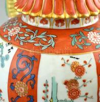 Antik Herendi Gödöllő mintás teás kanna fedővel, kézzel festett porcelán, jelzett, kopott, m: 14 cm,...