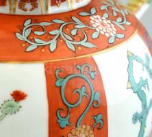 Antik Herendi Gödöllő mintás teás kanna fedővel, kézzel festett porcelán, jelzett, kopott, m: 14 cm,...