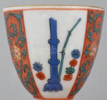 Antik Herendi Gödöllő mintás 2 db tojás tartó, kézzel festett porcelán, jelzés nélkül, kopott, m: 7,...