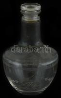 Antik likőrös palack, fújt, csiszolt üveg, ezüst foglalattal, kopott, jelzett m: 16 cm