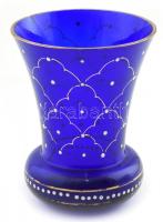 Parádi kék váza, aranyozott, kézzel festett, lepattanással 13,5 cm