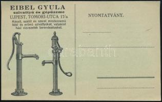 Eibel Gyula szivattyú és gépüzemének (Újpest, Tomori utca) reklámos levelezőlapja